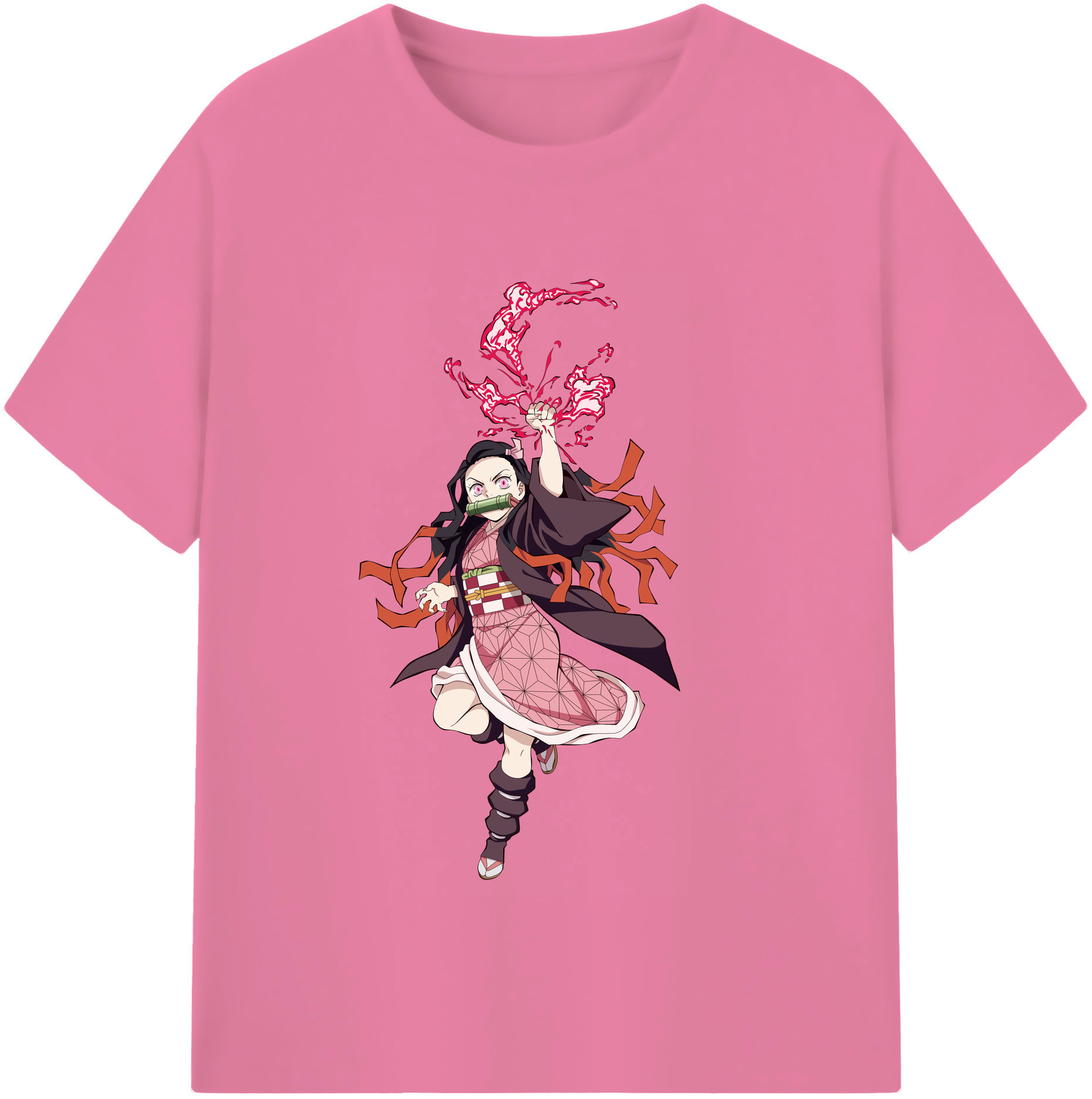 （画像用） 鬼滅の刃（きめつのやいば）竈門 禰󠄀豆子／かまど ねずこ Kamado Nezuko 綿100％半袖Tシャツ（フロントプリント）